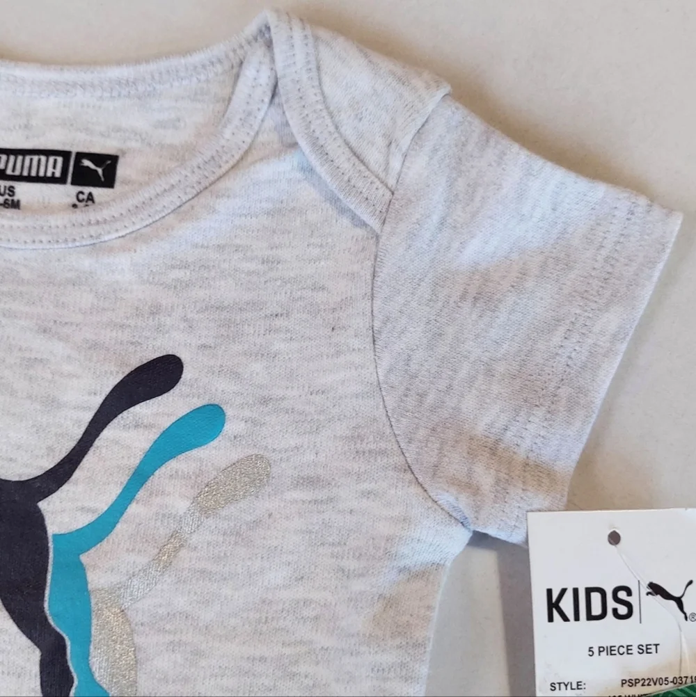 Puma Baby Boys Bodysuit Short Sleeves 3-6 Months Shorts Beanie Bib 5-piece Set